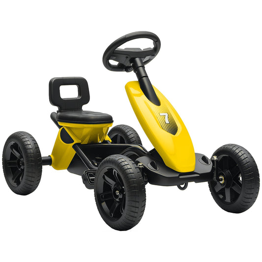 AIYAPLAY Pedal Go Kart for Kids 2-5 Years, with Silent EVA Wheels, Metal Frame, Yellow