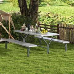 183 cm Picnic Table Bench Set with Umbrella Hole for Patio Garden Yard Poolside Party-Grey