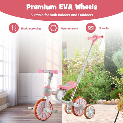 4-in-1 Multifunctional Kids Training Balance Trike wih Adjustable Push Handle-Pink