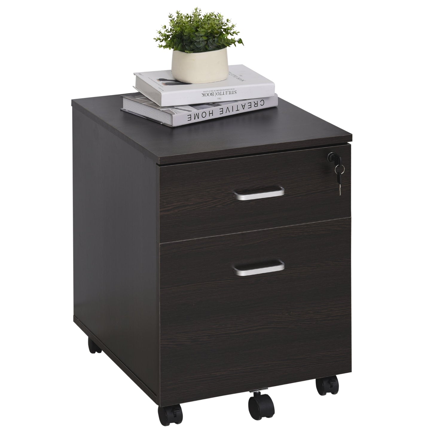 Vinsetto 2-Drawer Locking Office Filing Cabinet w/ 5 Wheels Rolling Storage Hanging Legal Letter Files Cupboard Home Organisation Black