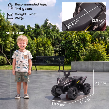 AIYAPLAY 6V Battery Powered Kids ATV, Quad Bike w/ Handlebar Button Control, Max 1.2MPH, Max 55lbs Load, for 18-48 Months, Black