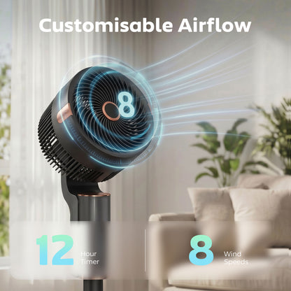 HOMCOM 20 dB Silent Standing Fan for Bedroom, 44" Pedestal Fan with 90° Oscillating, 8 Speeds and LED Light, Black