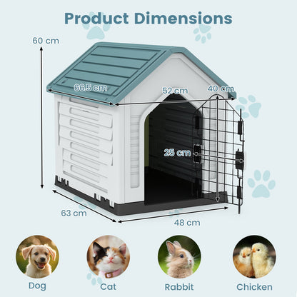 Plastic Dog House with Metal Lockable Door and Air Vents-Dark Blue
