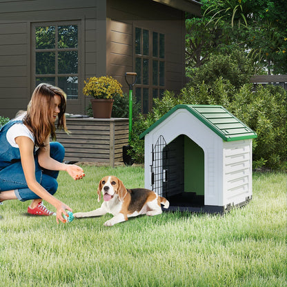 Plastic Dog House with Metal Lockable Door and Air Vents-Green