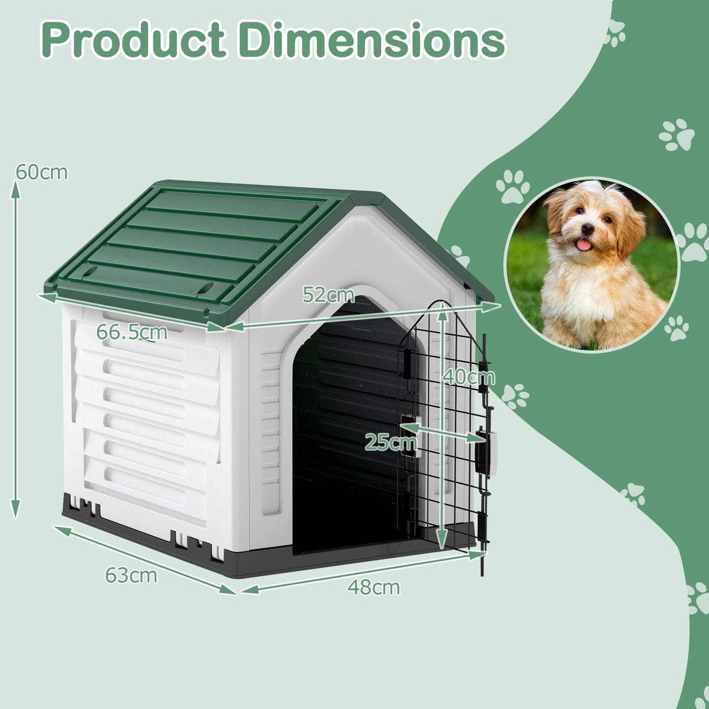 Plastic Dog House with Metal Lockable Door and Air Vents-Green