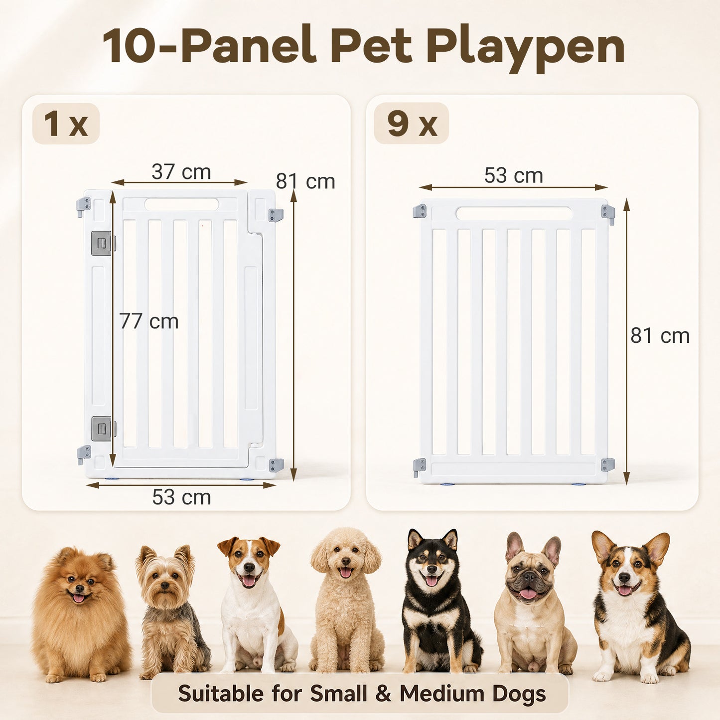 Plastic Pet Fence with Door Lock for Small Medium Dogs Puppy-10 Panels