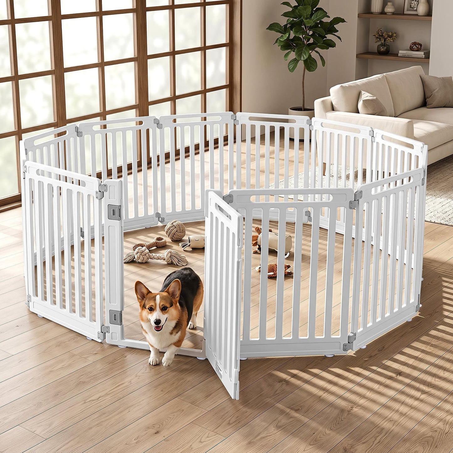 Plastic Pet Fence with Door Lock for Small Medium Dogs Puppy-12 Panels