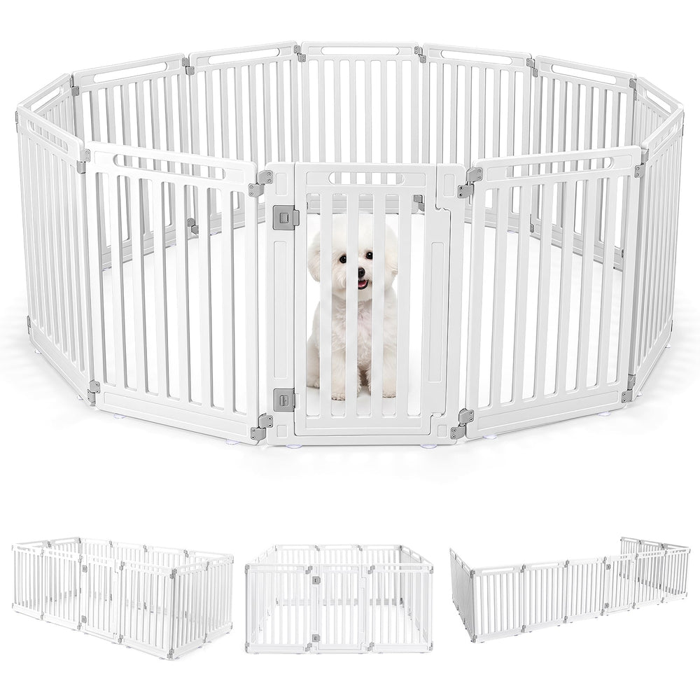 Plastic Pet Fence with Door Lock for Small Medium Dogs Puppy-12 Panels