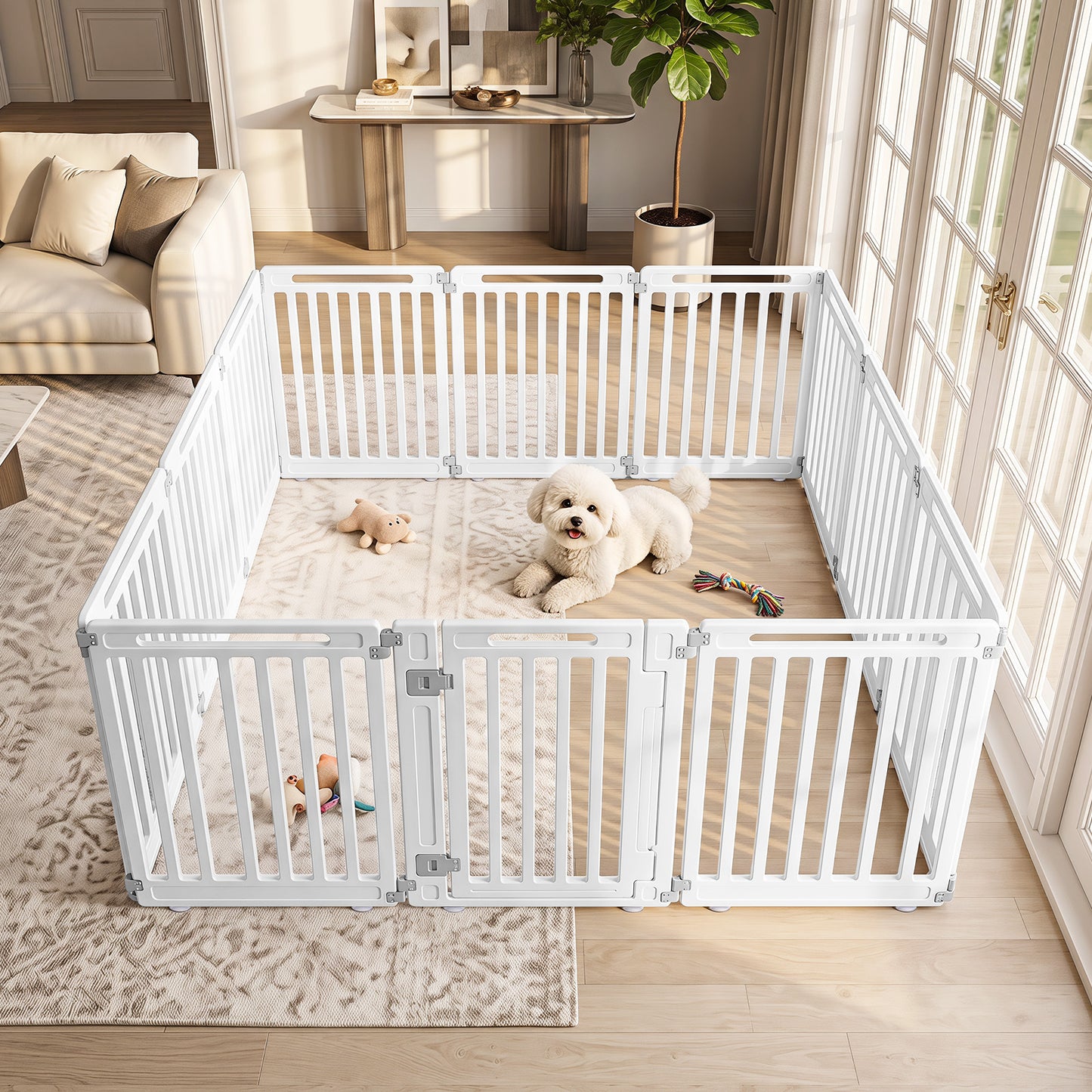 Plastic Pet Fence with Door Lock for Small Medium Dogs Puppy-12 Panels