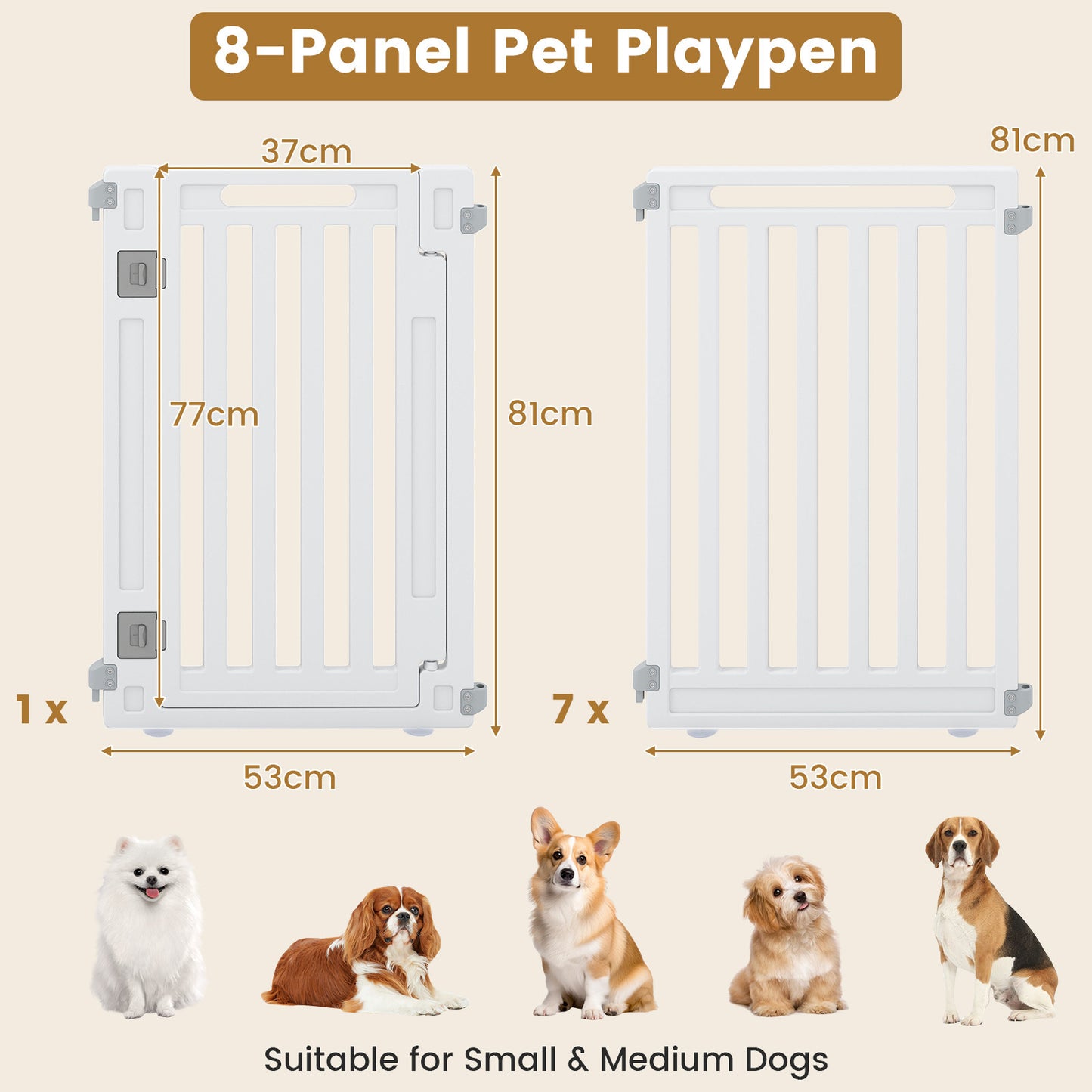 Plastic Pet Fence with Door Lock for Small Medium Dogs Puppy-8 Panels