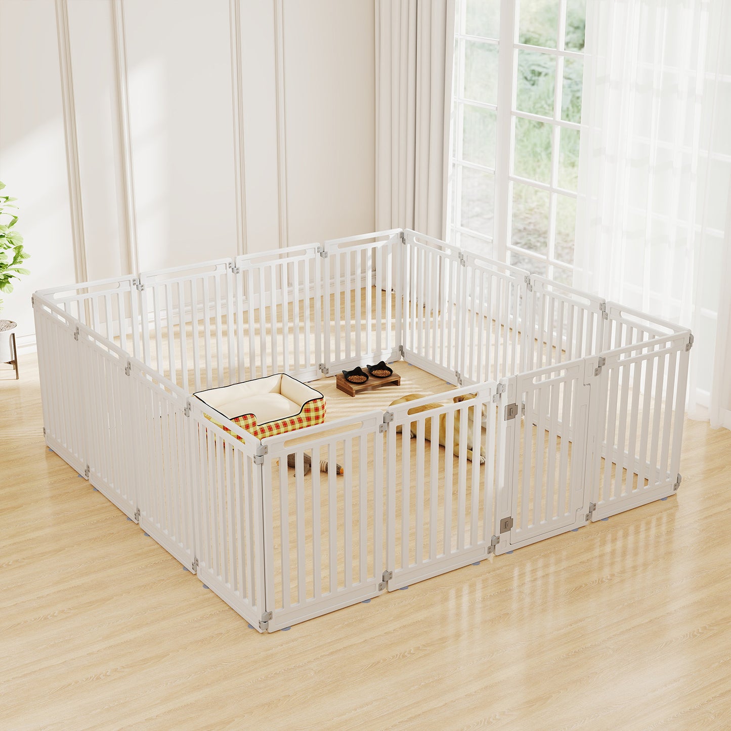 Plastic Pet Fence with Door Lock for Small Medium Dogs Puppy-8 Panels