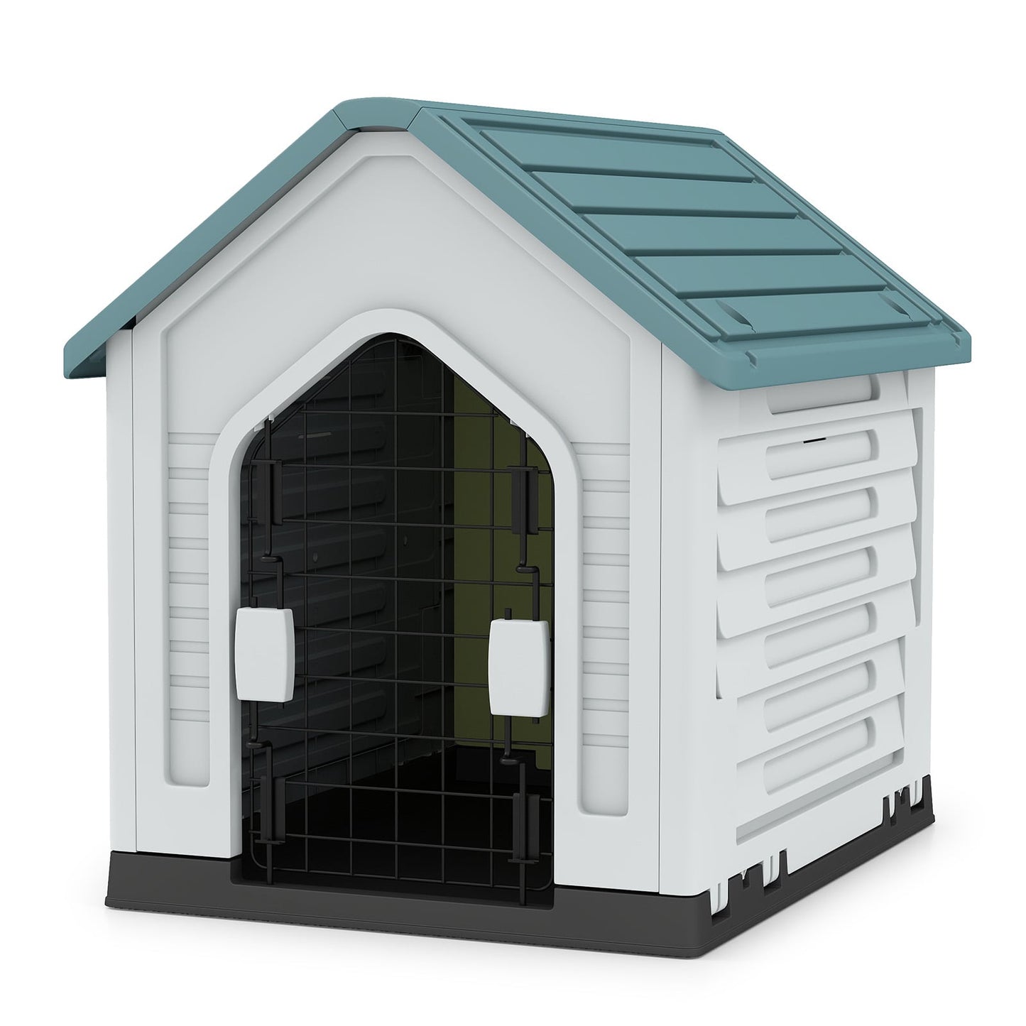 Plastic Dog House with Metal Lockable Door and Air Vents-Dark Blue