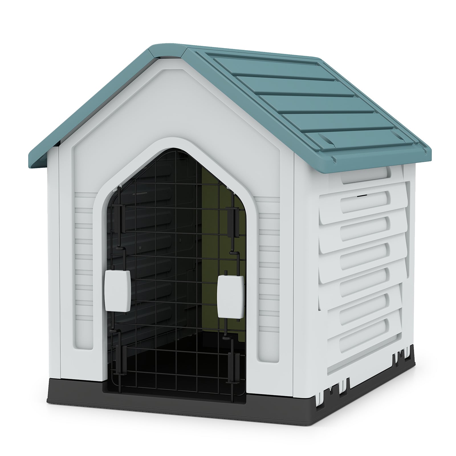 Plastic Dog House with Metal Lockable Door and Air Vents-Dark Blue