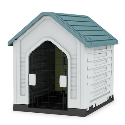 Plastic Dog House with Metal Lockable Door and Air Vents-Dark Blue
