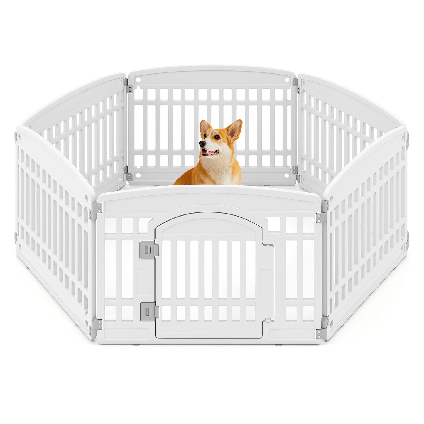 6-Panel 60cm Plastic Dog Playpen for Medium and Small Dogs-White