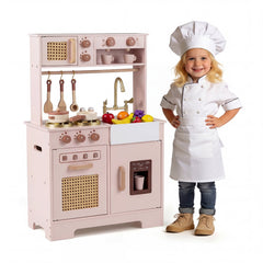 Play Kitchen for Kids Wooden Kitchen Playset with Realistic Lights and Sounds-Pink