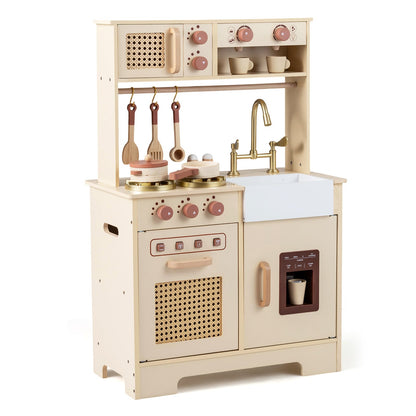 Play Kitchen for Kids Wooden Kitchen Playset with Realistic Lights and Sounds-Yellow