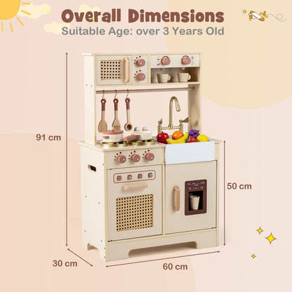 Play Kitchen for Kids Wooden Kitchen Playset with Realistic Lights and Sounds-Yellow