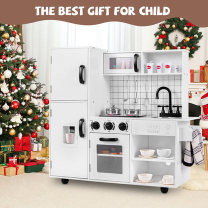 Play Kitchen Toy Set with Oven Real Sounds and Lights-White