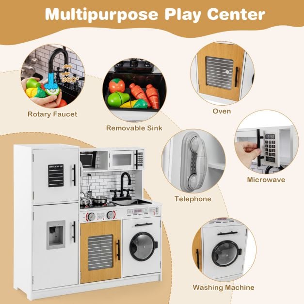 Play Kitchen Toy Set with Oven and Washing Machine for Aged 3+ Years Old-White