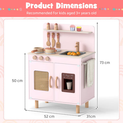 Play Kitchen for Kids with Realistic Ice Maker and Stove Cooking Toy Kitchen-Pink