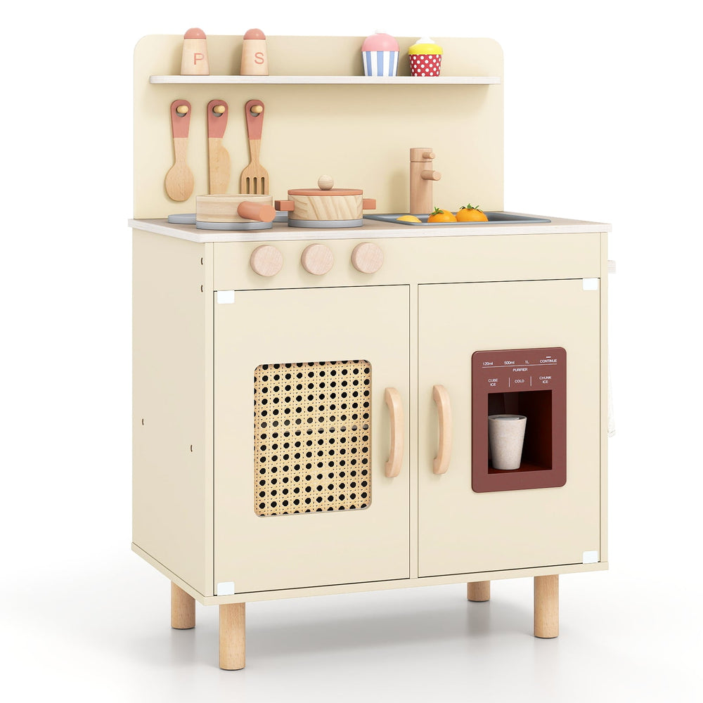 Play Kitchen for Kids with Realistic Ice Maker and Stove Cooking Toy Kitchen-Yellow