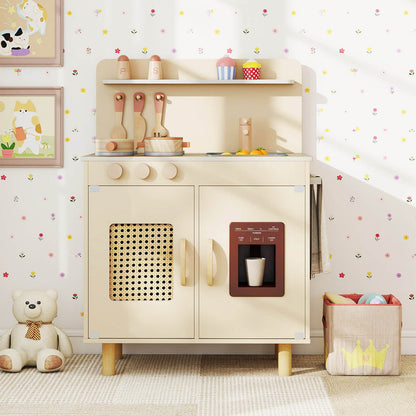 Play Kitchen for Kids with Realistic Ice Maker and Stove Cooking Toy Kitchen-Yellow
