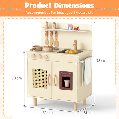 Play Kitchen for Kids with Realistic Ice Maker and Stove Cooking Toy Kitchen-Yellow