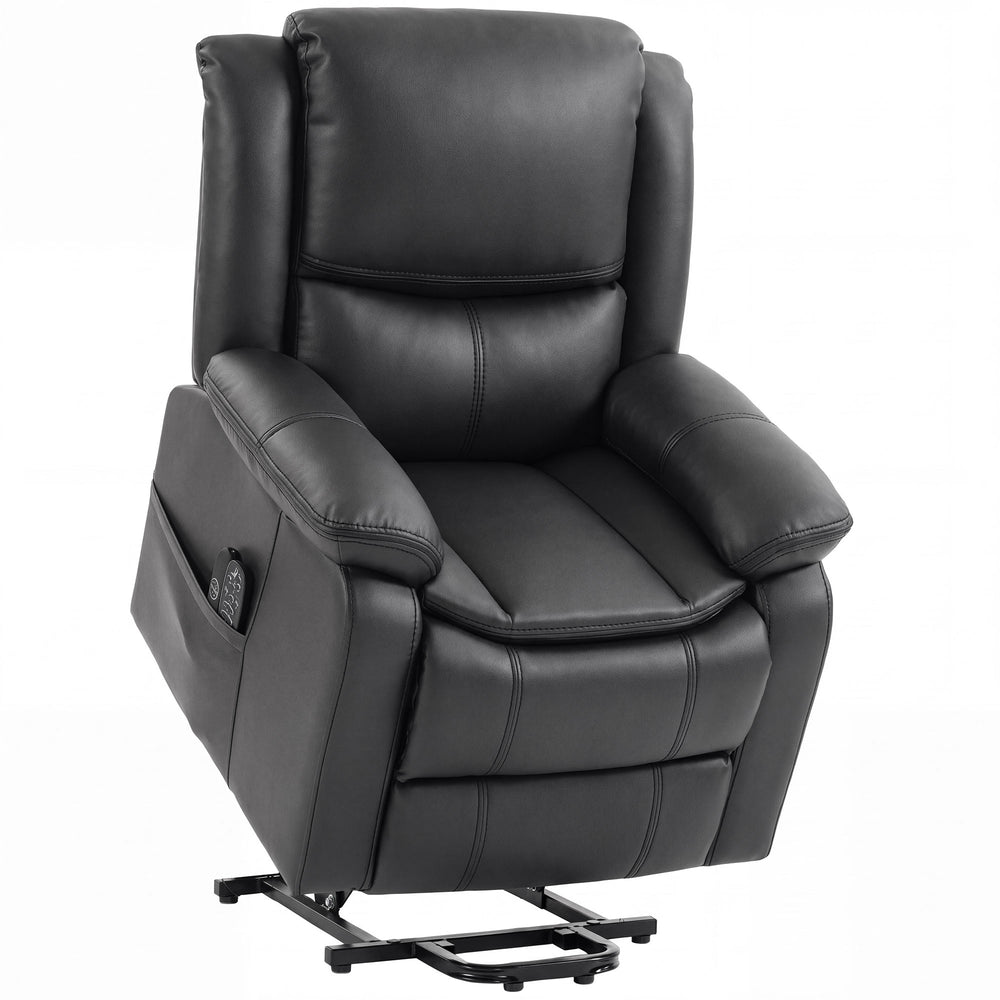 HOMCOM Riser Recliner Chair with Massage and Heat, PU Leather Power Electric Lift Armchair for Elderly, Charcoal Grey