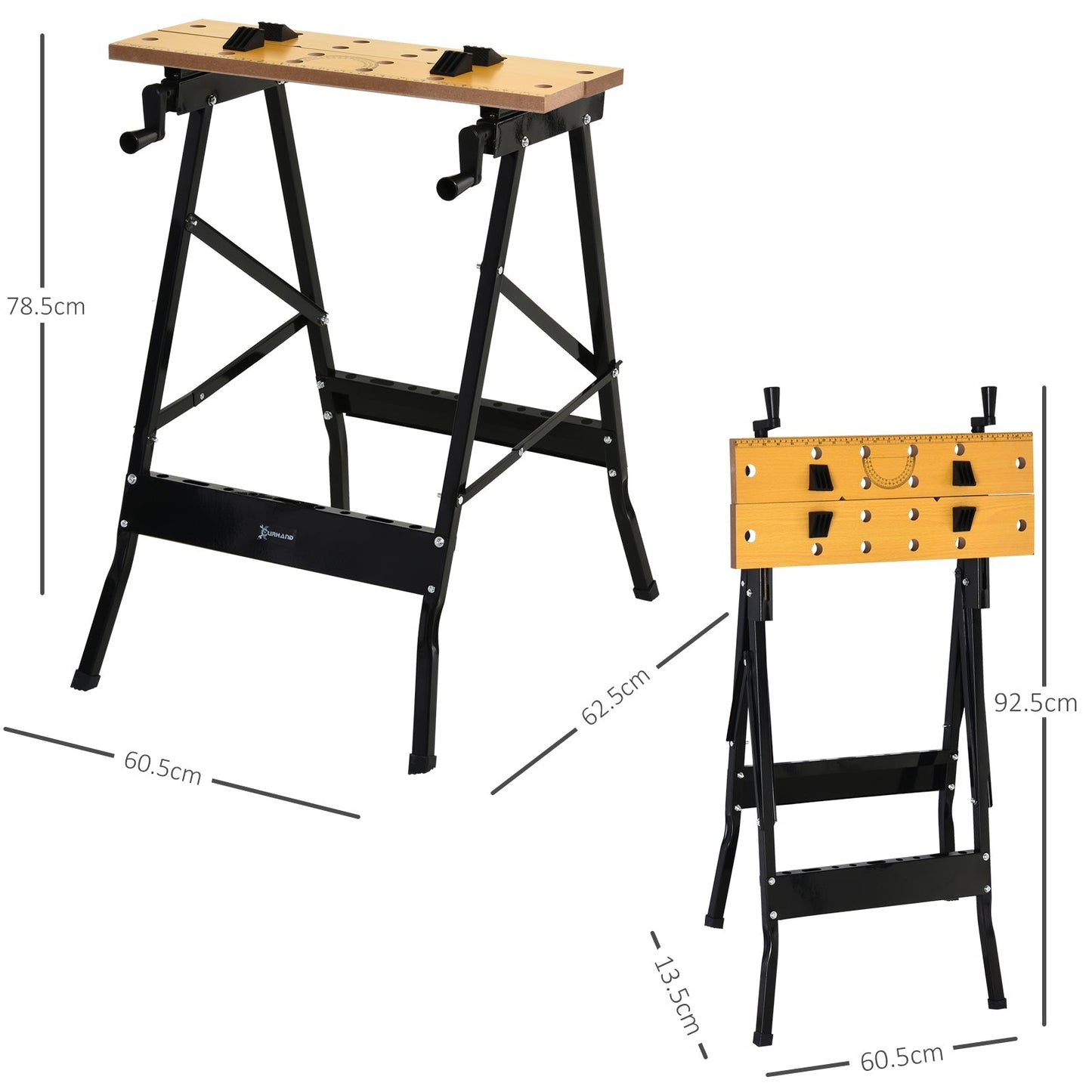 DURHAND 4-in-1 Work Bench, Folding Clamp Table w/ 4 Adjustable Clamping Pegs for DIY Home Garage, Black