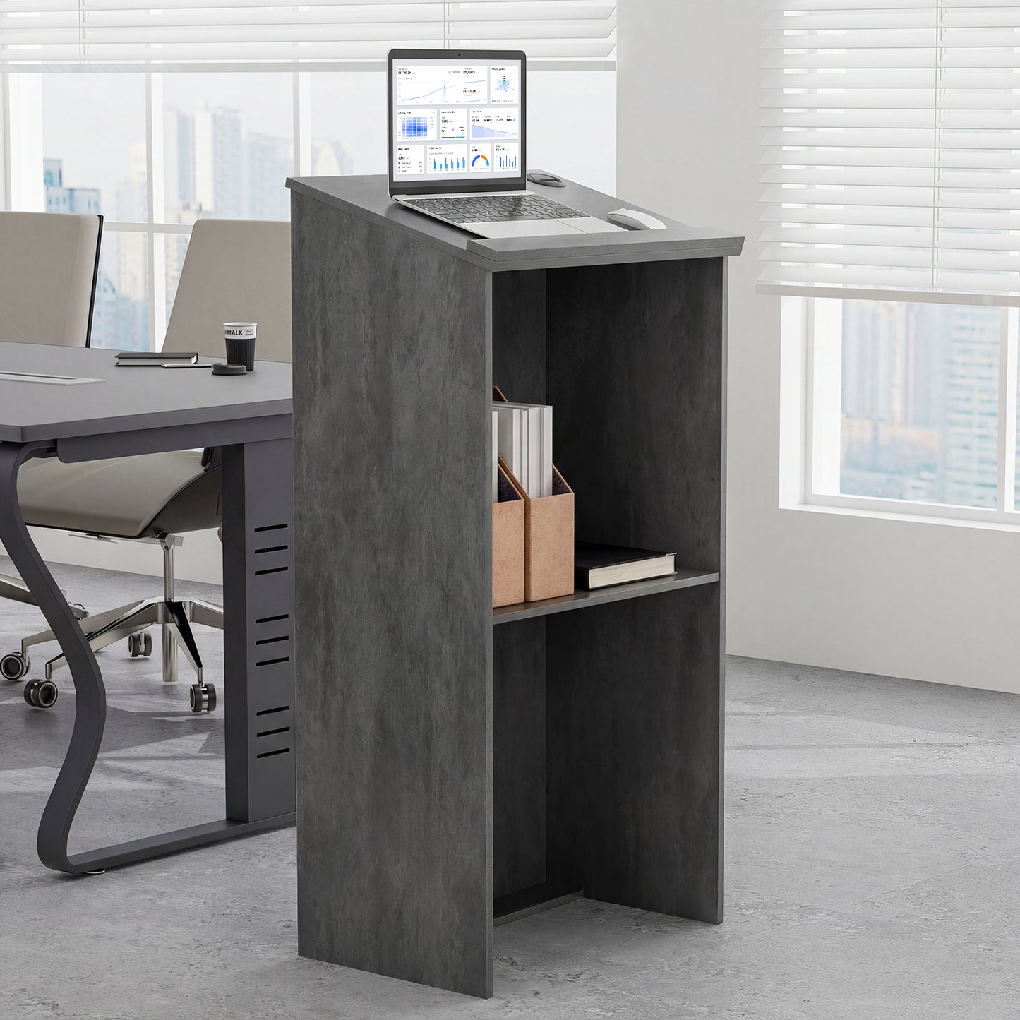 Podium Stand Hostess Stand for Speakers with Storage Shelf-Grey