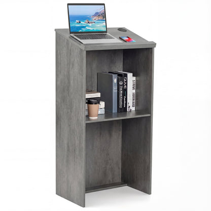 Podium Stand Hostess Stand for Speakers with Storage Shelf-Grey