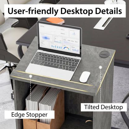 Podium Stand Hostess Stand for Speakers with Storage Shelf-Grey
