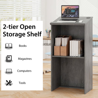 Podium Stand Hostess Stand for Speakers with Storage Shelf-Grey