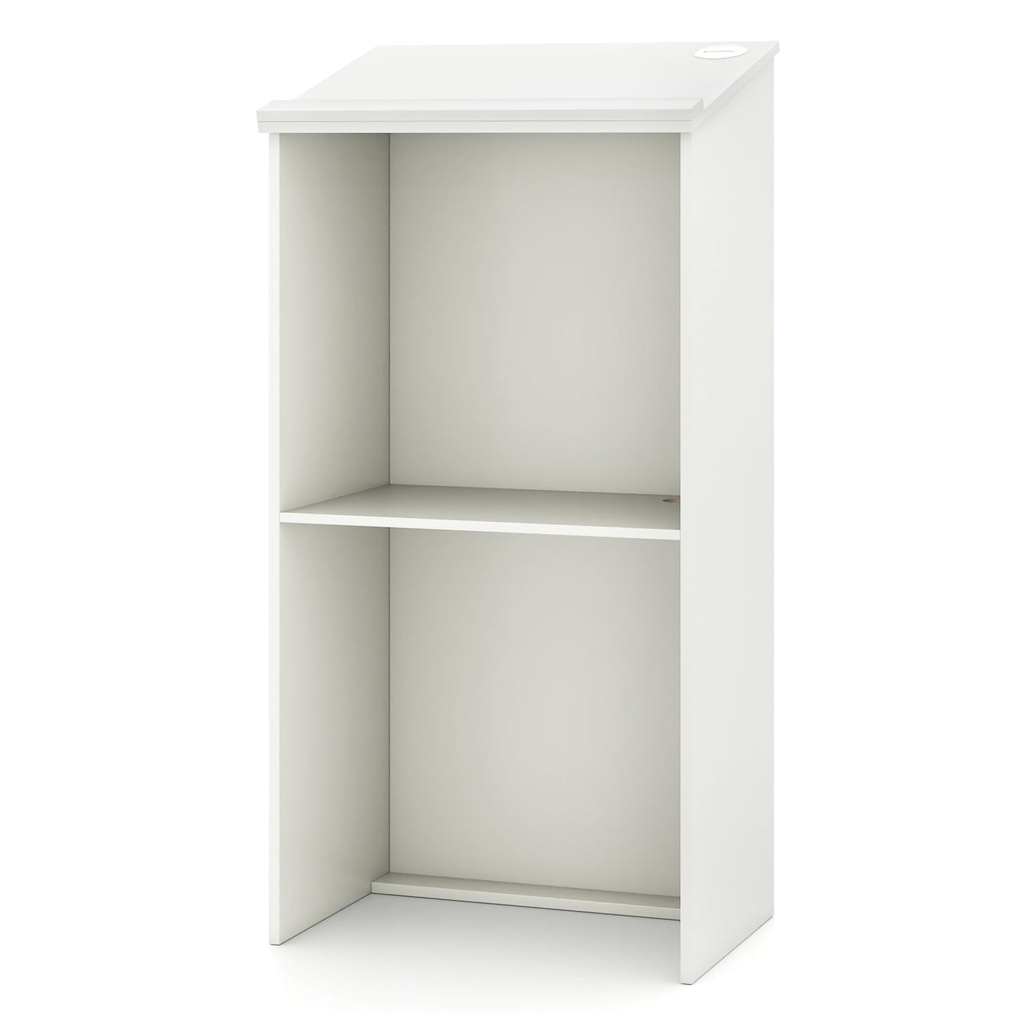 Podium Stand Hostess Stand for Speakers with Storage Shelf-White