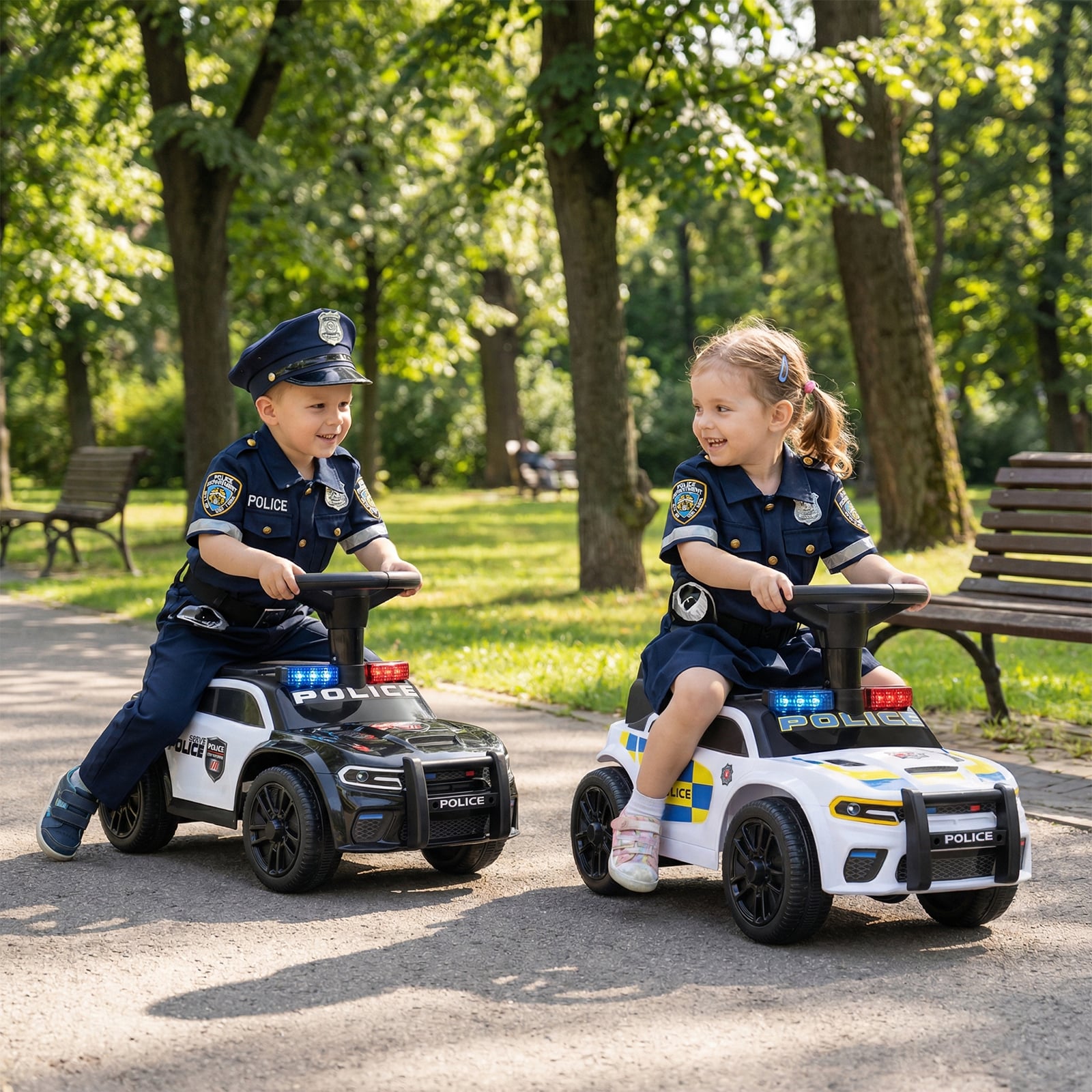 Police Kids Push Ride on Car with Steering Wheel and Siren Sounds for Kids Aged 18M+-White