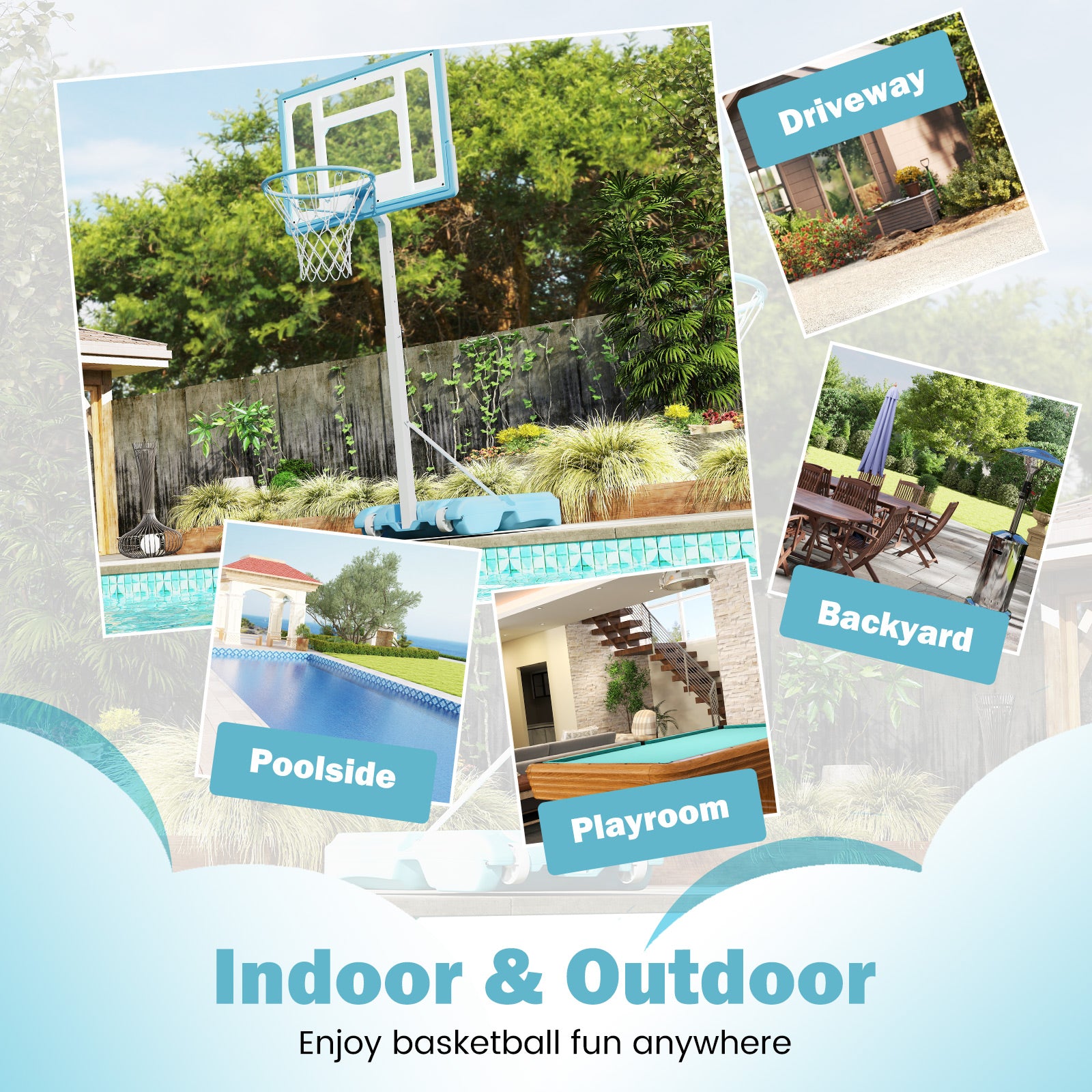 Pool Basketball Hoop Poolside Basketball Goal with 83 cm Shatterproof Backboard-White