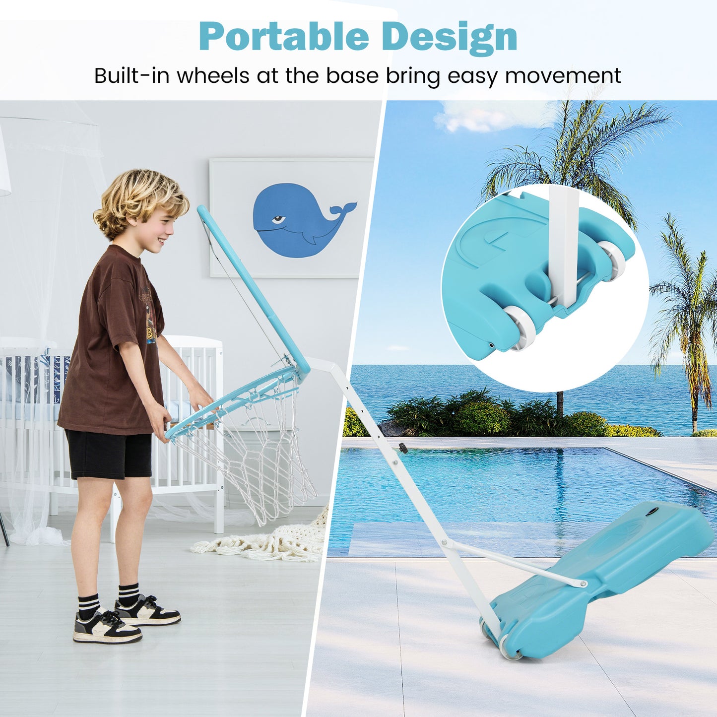 Pool Basketball Hoop Poolside Basketball Goal with 83 cm Shatterproof Backboard-White