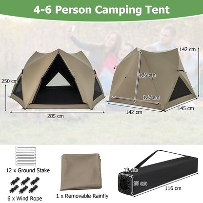 6-Sided Family Tent with Rainfly, Skylight, 3 Doors, 3 Windows-Olive Green