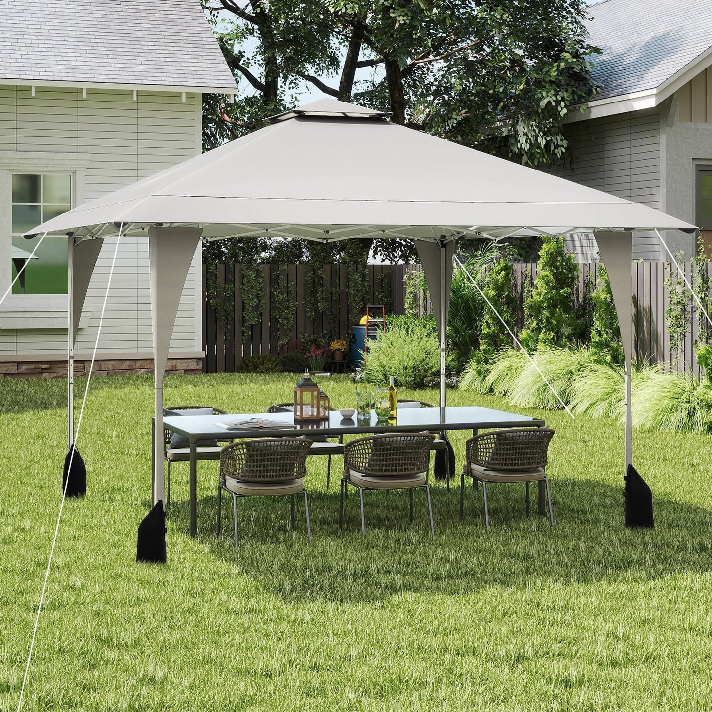 395 x 395 cm Pop up Canopy Tent with Vented Top and 8 Drainage Holes-Beige