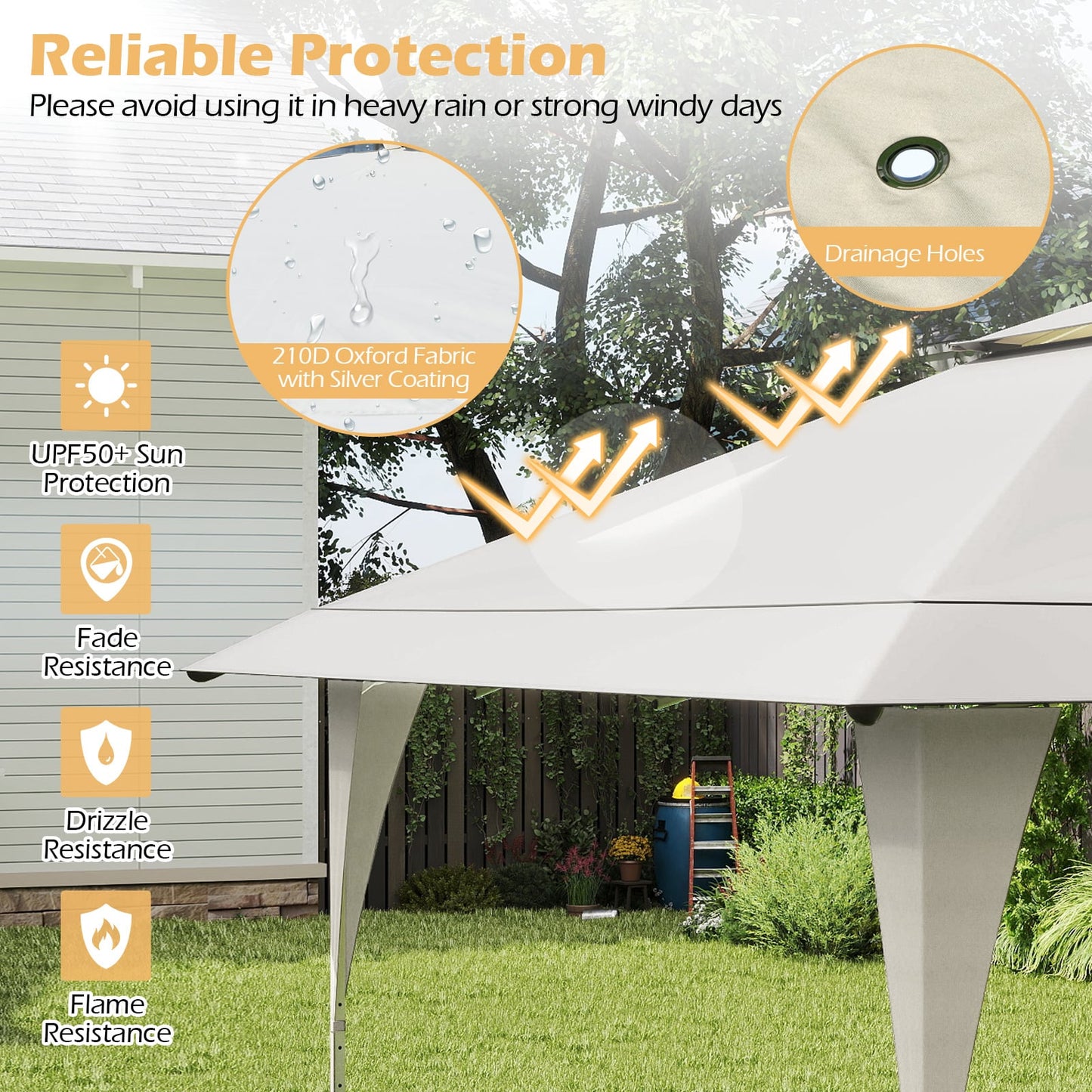 395 x 395 cm Pop up Canopy Tent with Vented Top and 8 Drainage Holes-Beige