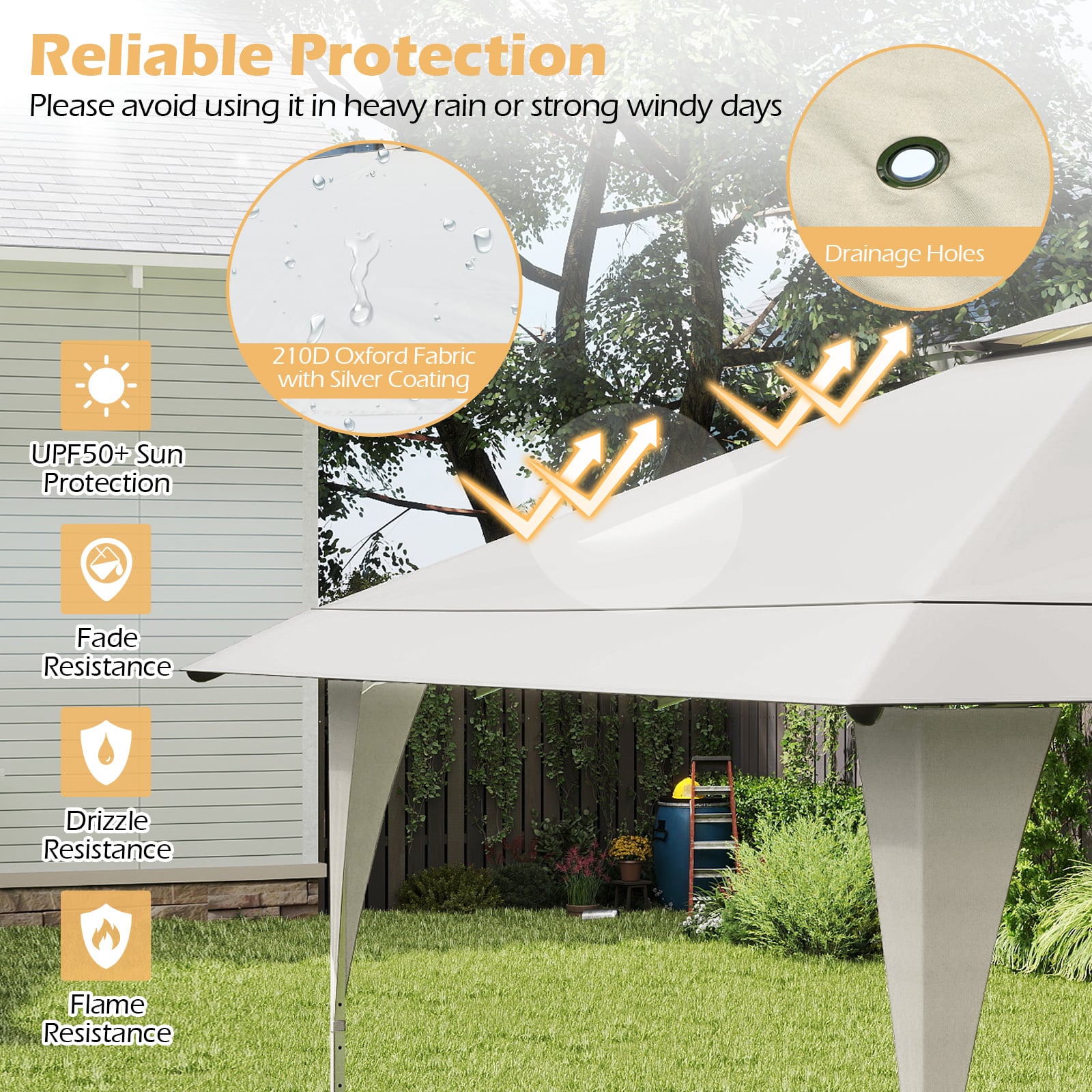 395 x 395 cm Pop up Canopy Tent with Vented Top and 8 Drainage Holes-Beige