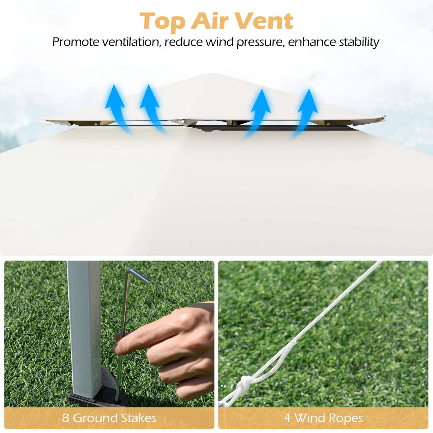 395 x 395 cm Pop up Canopy Tent with Vented Top and 8 Drainage Holes-Beige