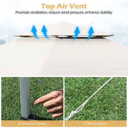 395 x 395 cm Pop up Canopy Tent with Vented Top and 8 Drainage Holes-Beige