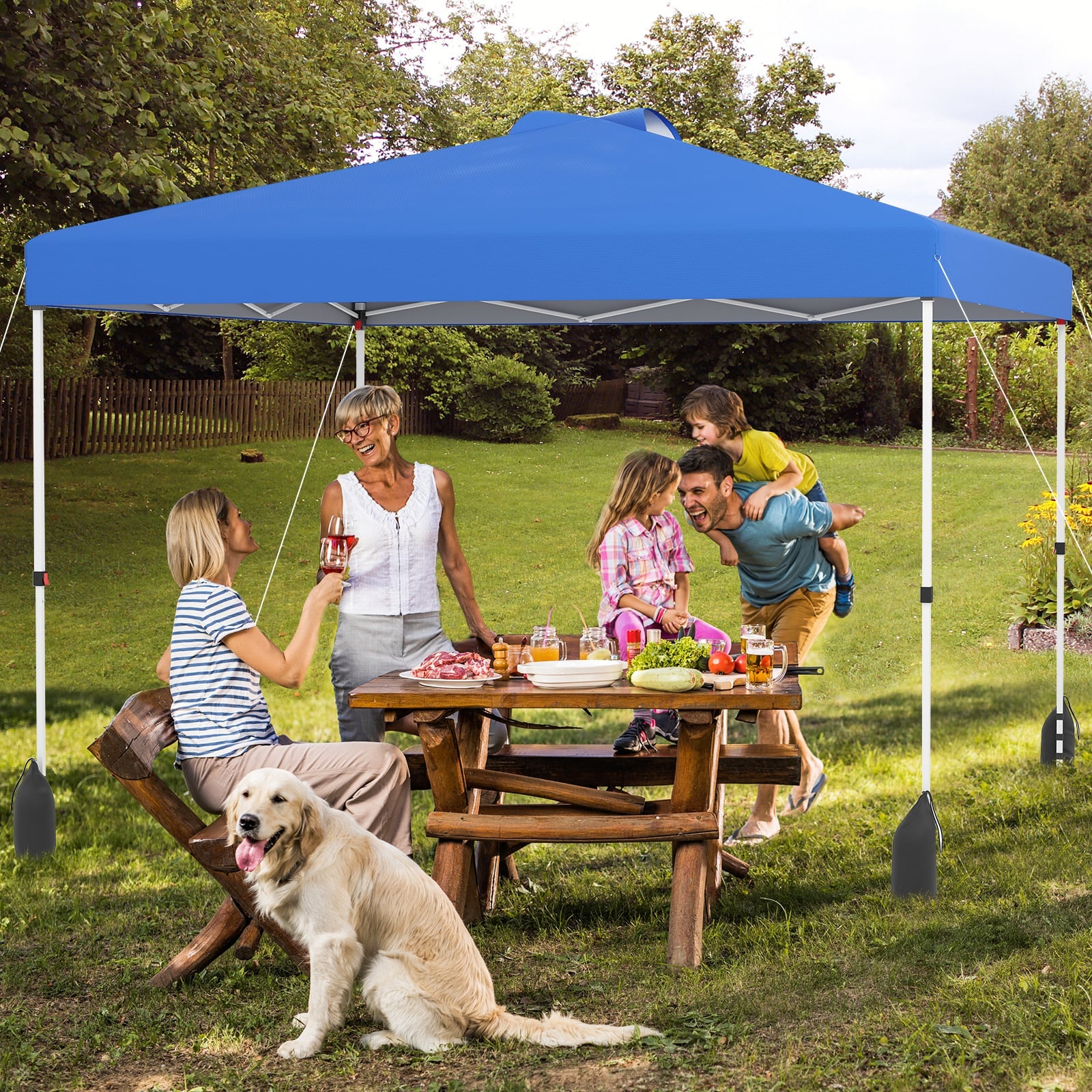 3 x 3 m Pop up Canopy Tent with 1 Sidewall Wheeled Bag-Blue