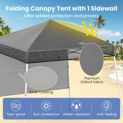 Pop up Canopy Tent with 1 Sidewall Outdoor Easy Setup Folding Gazebo Shelter-Grey