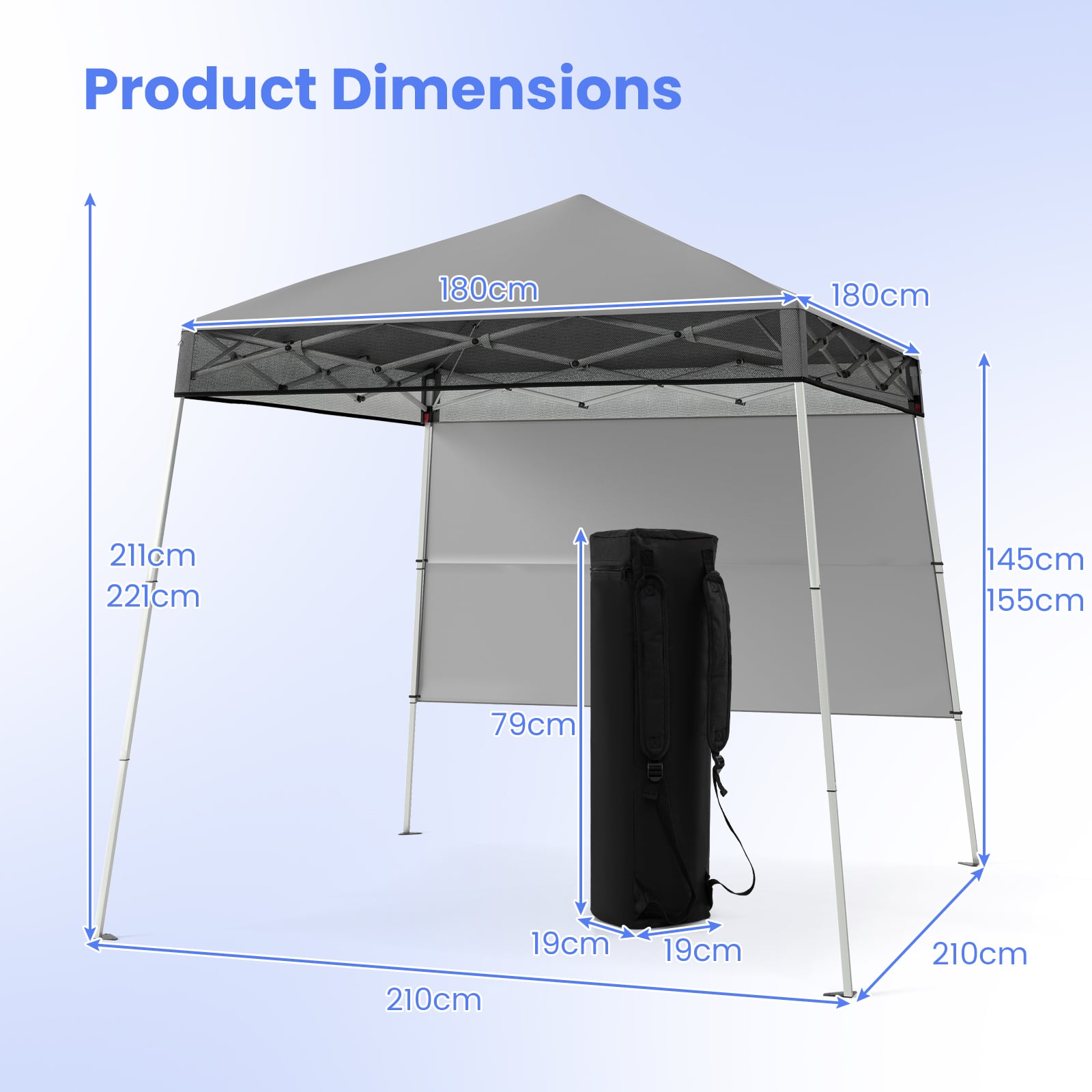 Pop up Canopy Tent with 1 Sidewall Outdoor Easy Setup Folding Gazebo Shelter-Grey