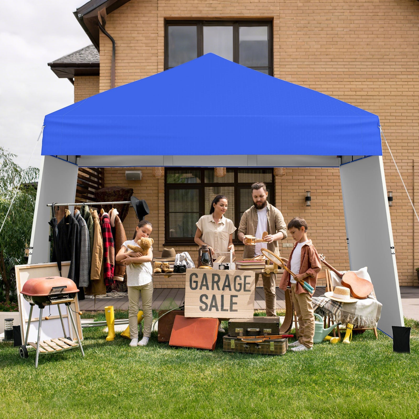 Pop up Canopy Tent with 2 Sidewalls Easy Setup Outdoor Sun Shelter-Blue