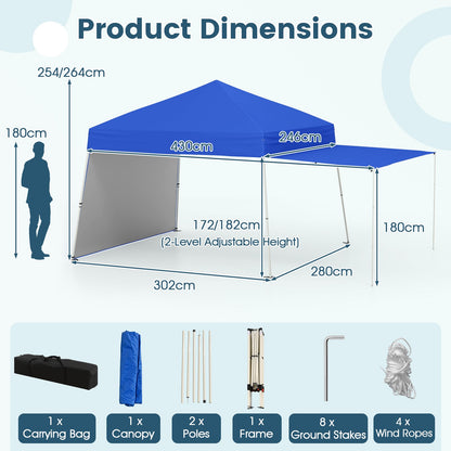 Pop up Canopy Tent with 2 Sidewalls Easy Setup Outdoor Sun Shelter-Blue
