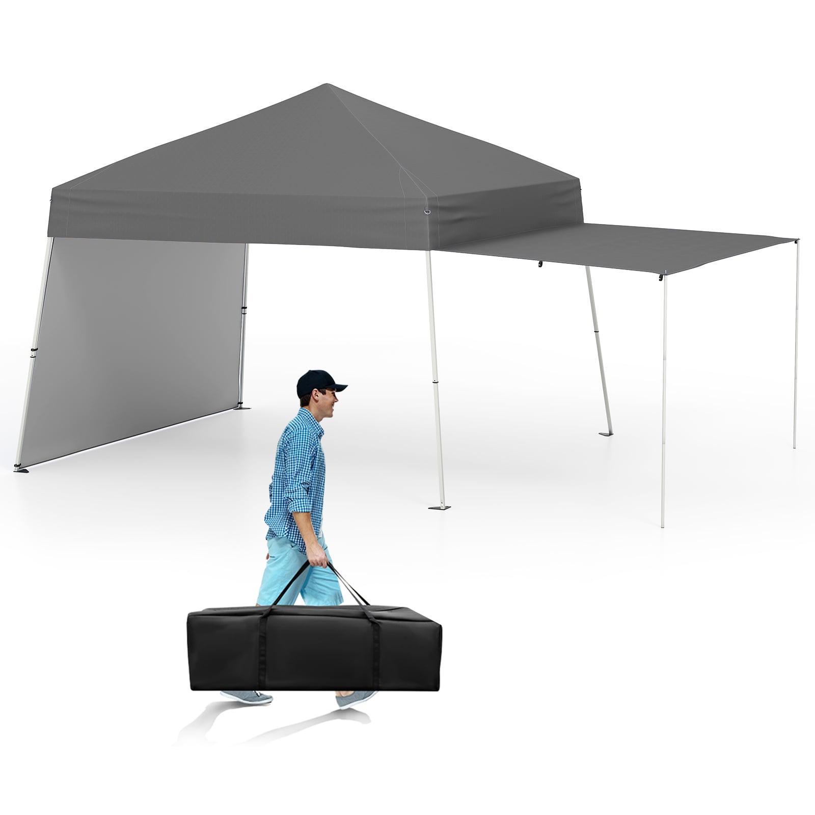 Pop up Canopy Tent with 2 Sidewalls Easy Setup Outdoor Sun Shelter-Grey